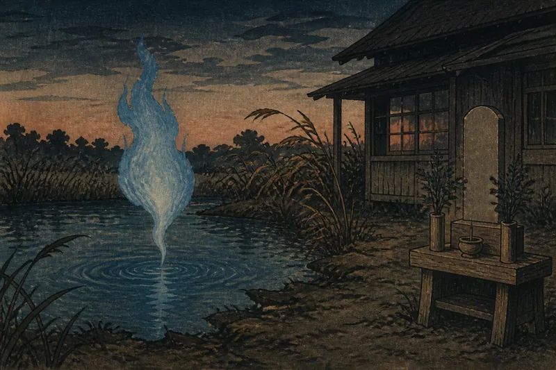 神戸の池に現れた青い怪火のイメージ挿絵