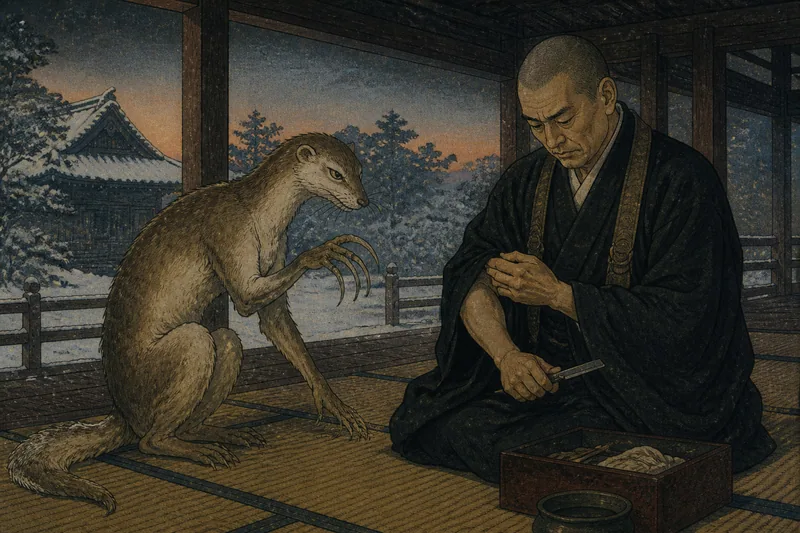 十日町の長命寺を襲う鎌鼬のイメージ挿絵
