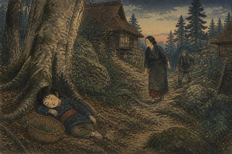 小国の山で眠る神隠しのイメージ挿絵