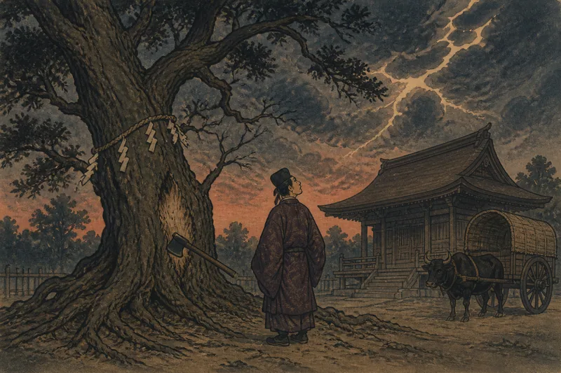 朝倉の神木伐りと神罰のイメージ挿絵
