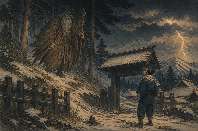 福島市の山の神が降りる十二月八日のイメージ挿絵