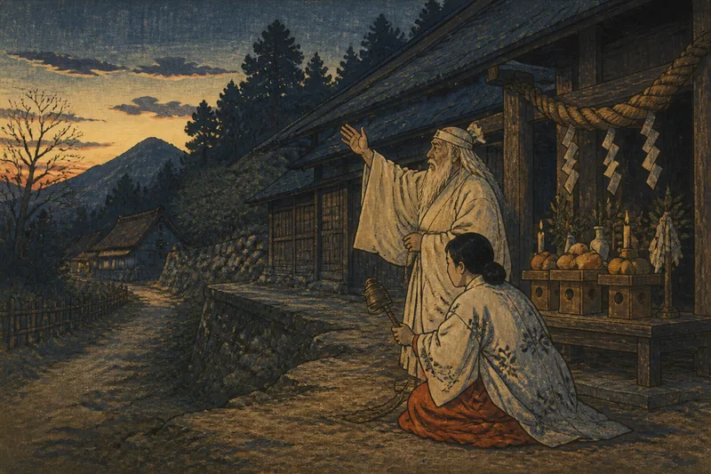 喜多方の山を言い当てる神様のイメージ挿絵