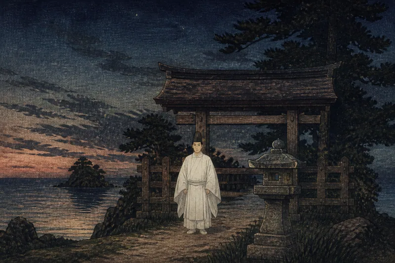 灯明の夜の白装束の神様のイメージ挿絵