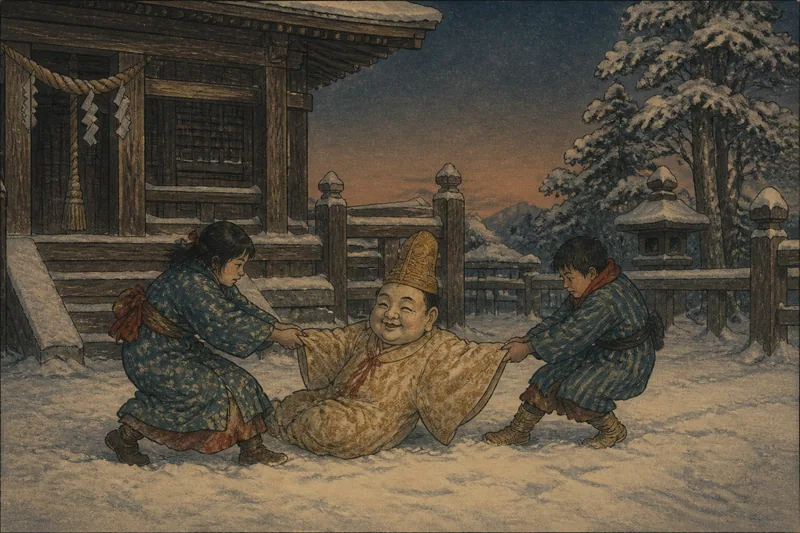 十日町の雪遊びを喜ぶ神様のイメージ挿絵