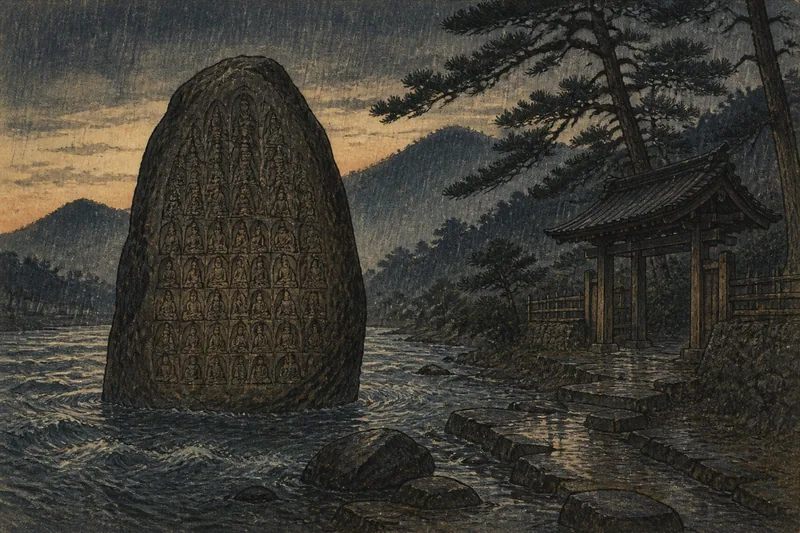 甲府の観音像が招いた大雨のイメージ挿絵