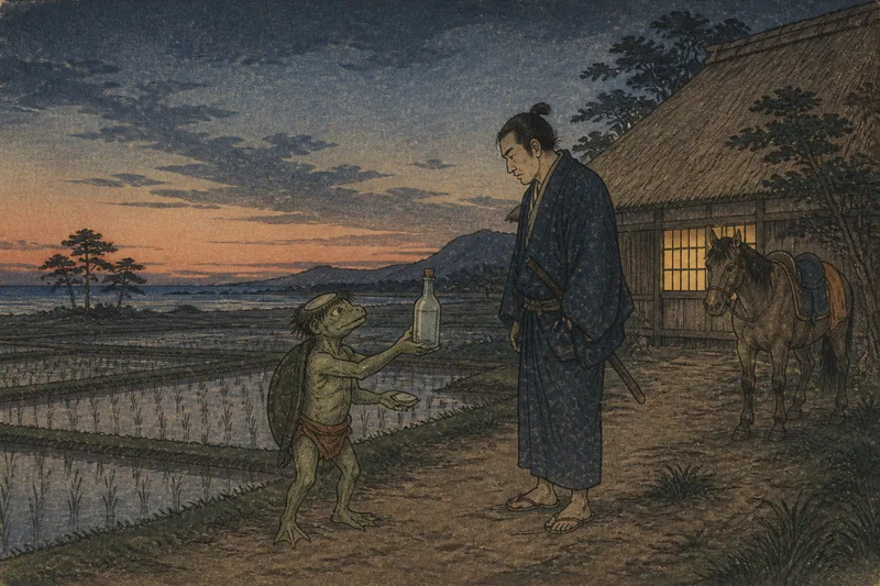 茅ヶ崎の河童と酒徳利のイメージ挿絵