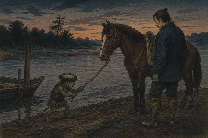 萩の馬を引く河童の詫証文のイメージ挿絵