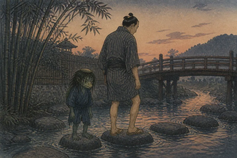 日出の河童の幼児姿と頭の皿のイメージ挿絵