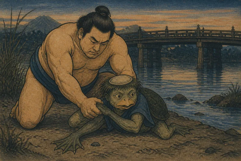 盛岡の河童を組み伏せた七つ瀧のイメージ挿絵