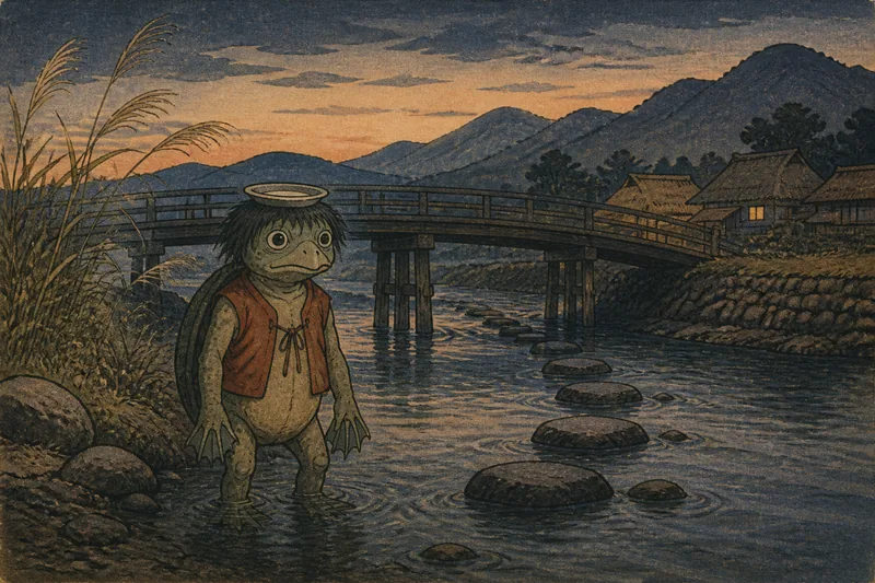 大町の長居を戒める河童のイメージ挿絵