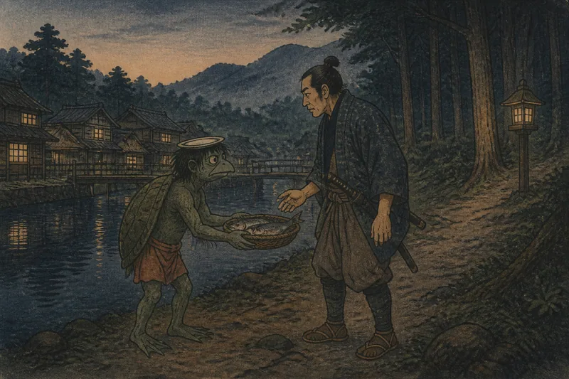 高山市の河童と魚届けのイメージ挿絵