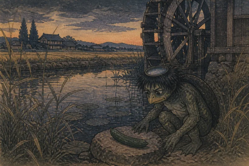池沼にひそむ河童のイメージ挿絵