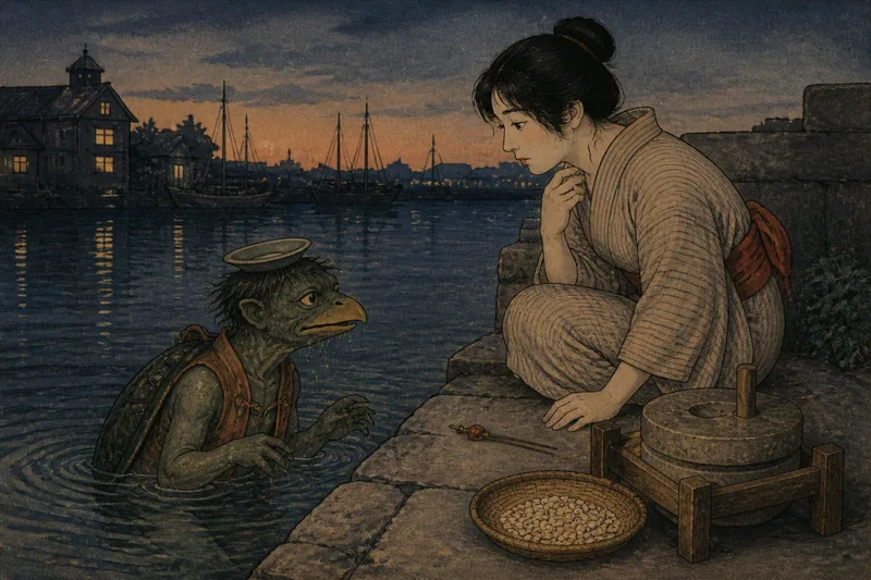 横浜の簪を引く河童のイメージ挿絵
