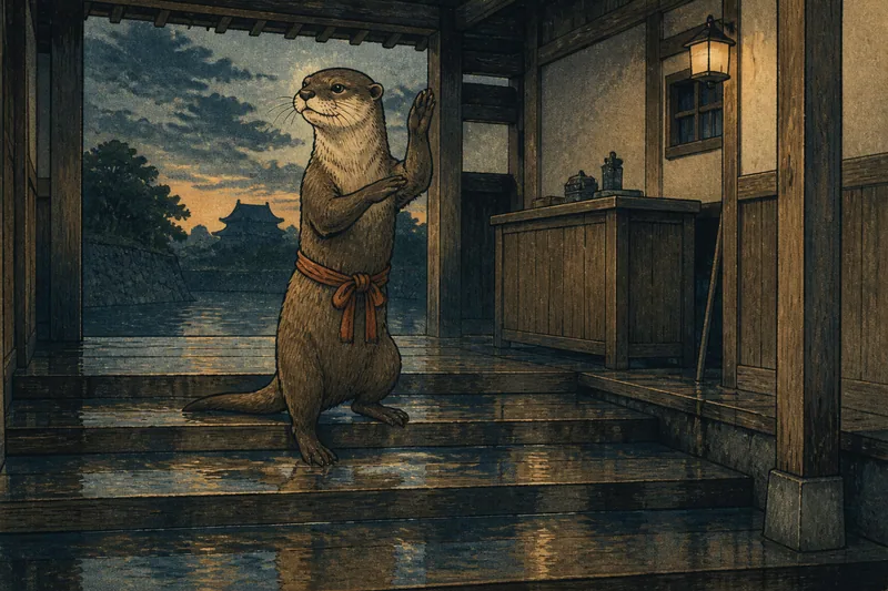 大洲の宿直水音と踊るカワウソのイメージ挿絵