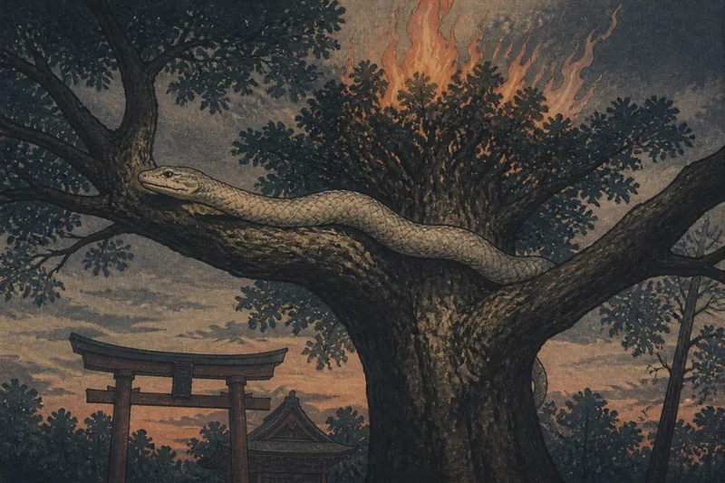 怪火を出し大蛇が横たわった白山神社の欅のイメージ挿絵