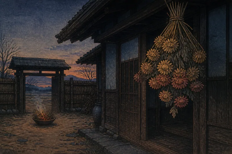 神埼の枯れ菊を焚く大晦日のイメージ挿絵