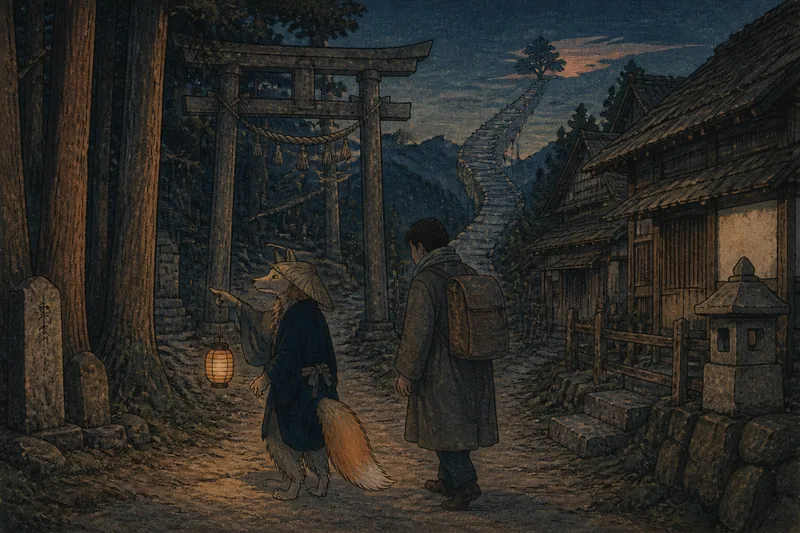 阿賀町の狐の夜道化かしのイメージ挿絵