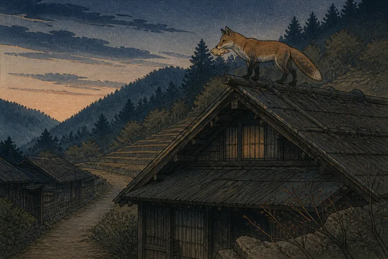 恵那の狐の化かしと憑依体験のイメージ挿絵