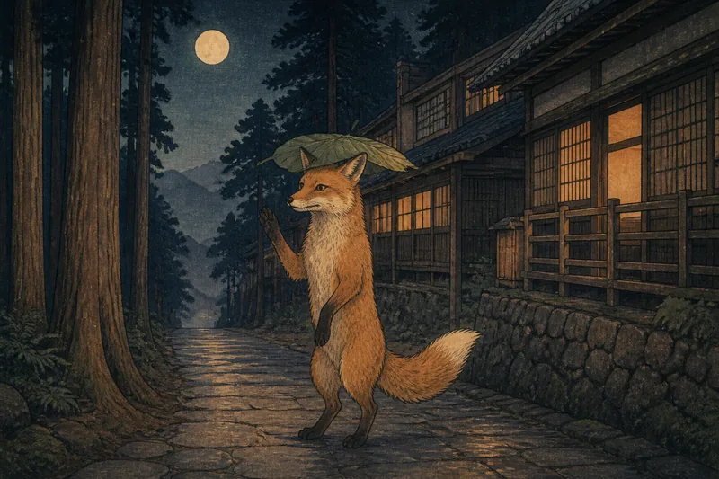 白山市の狐の月夜と母子化けのイメージ挿絵