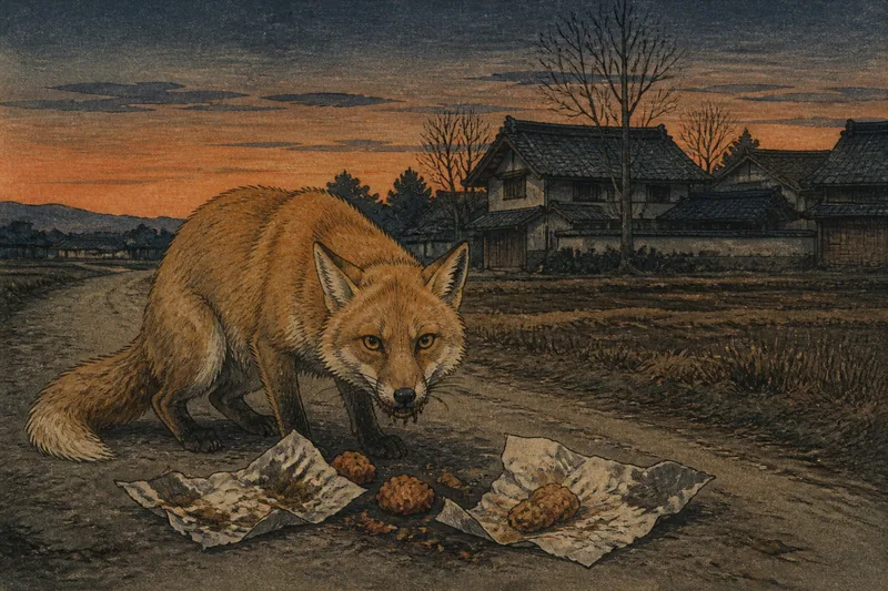 揚げ物を食べ尽くした狐の仕業のイメージ挿絵