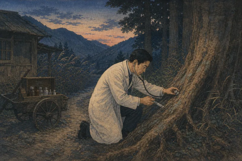 塙町の医者を化かす狐のイメージ挿絵