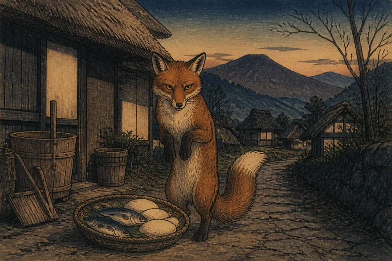 一関の魚や餅を奪う狐のイメージ挿絵