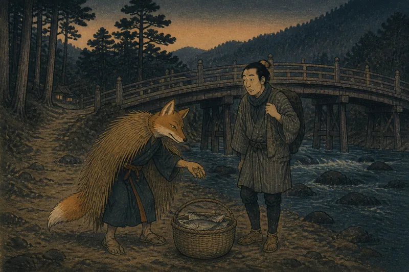 金山町の狐に化かされ川へ落ちるのイメージ挿絵
