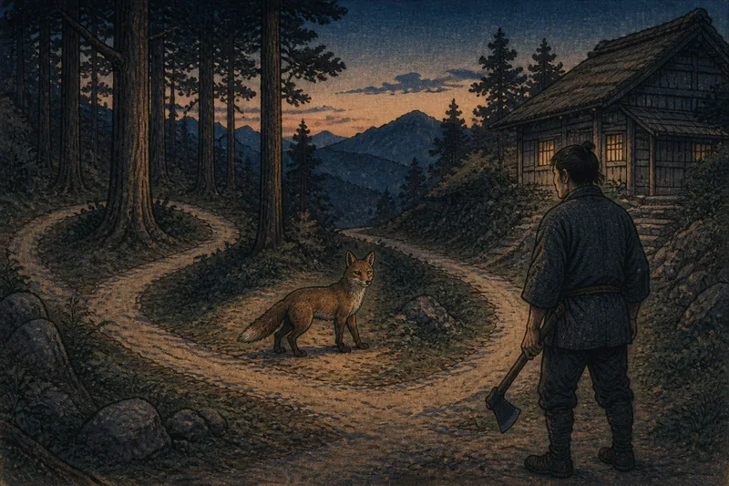 木曽の狐に化かされた山道のイメージ挿絵