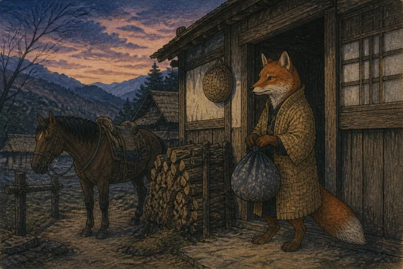 南木曽の小屋を訪れる狐のイメージ挿絵