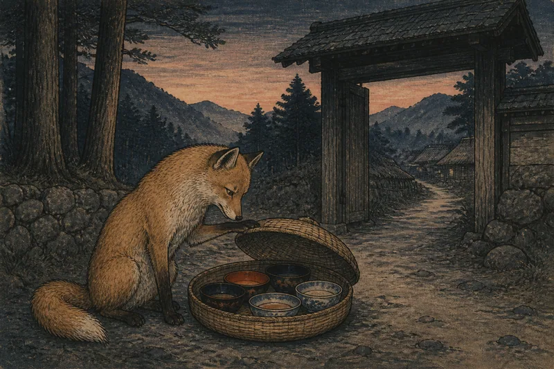 大町の葬式帰りを化かす狐のイメージ挿絵