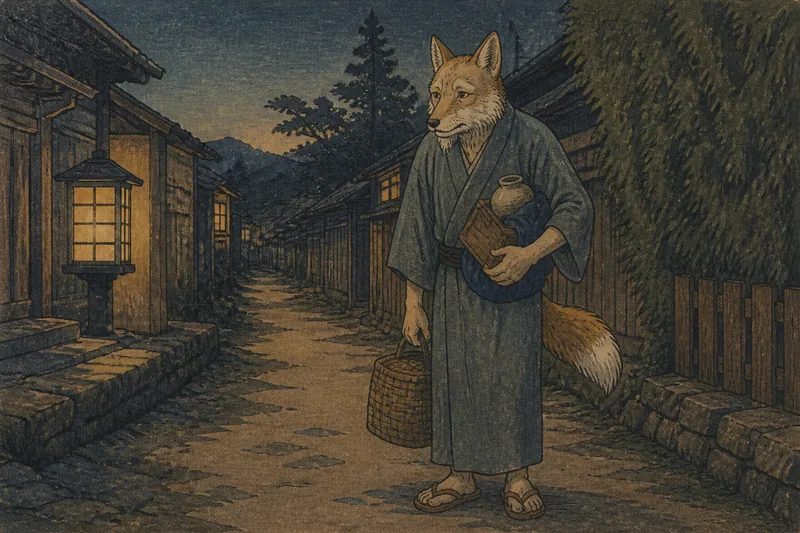 相模原の化け狐と夜道のイメージ挿絵