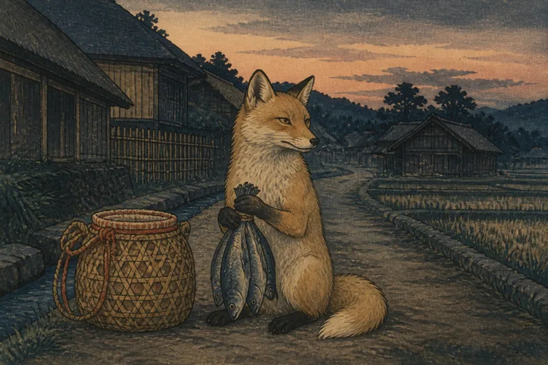 柴田の生臭い土産を取る狐のイメージ挿絵