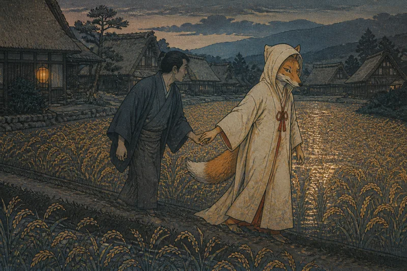 白河の粟畑を川と化かす狐のイメージ挿絵