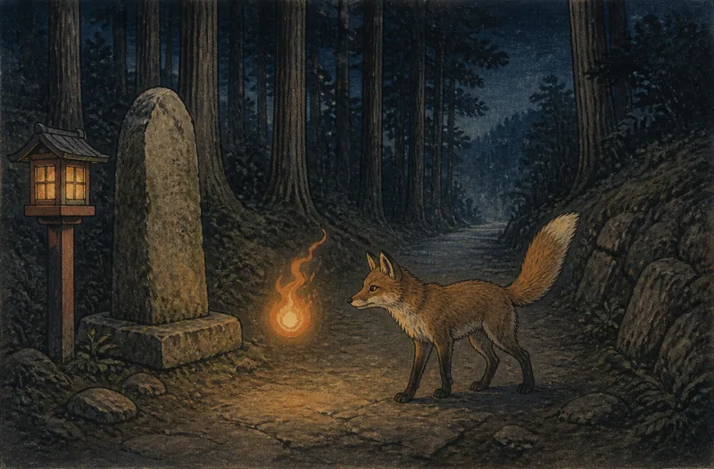 天童の狐と火の玉の夜道のイメージ挿絵