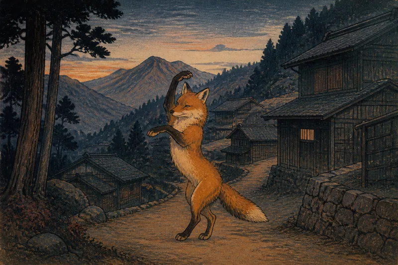 上田の踊る狐と夜道の化かしのイメージ挿絵
