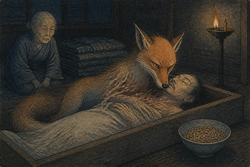 若狭町の通夜に憑いた狐のイメージ挿絵