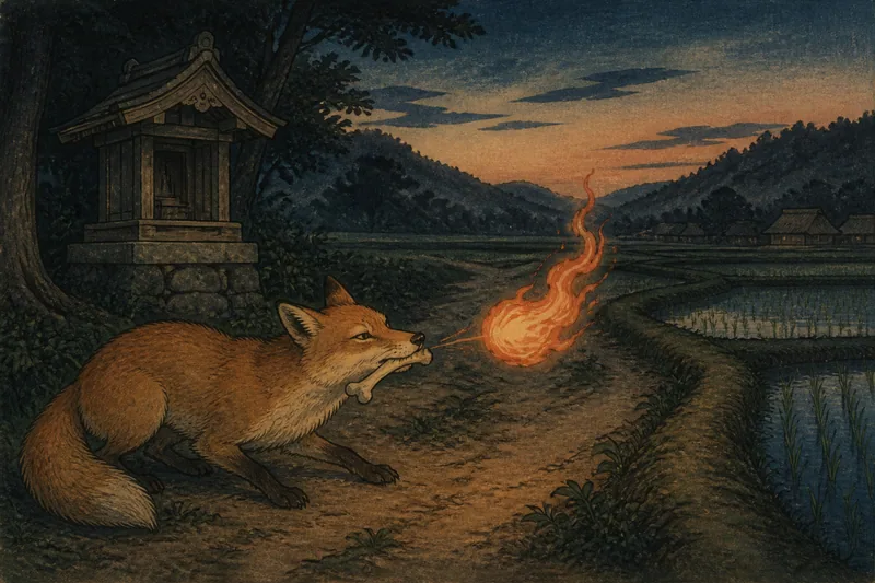 函南町の馬の骨から狐火のイメージ挿絵