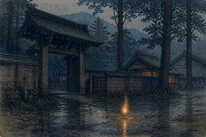木曽の雨夜に現れる狐火のイメージ挿絵