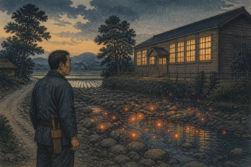 栗原の河原に浮かぶ狐火のイメージ挿絵
