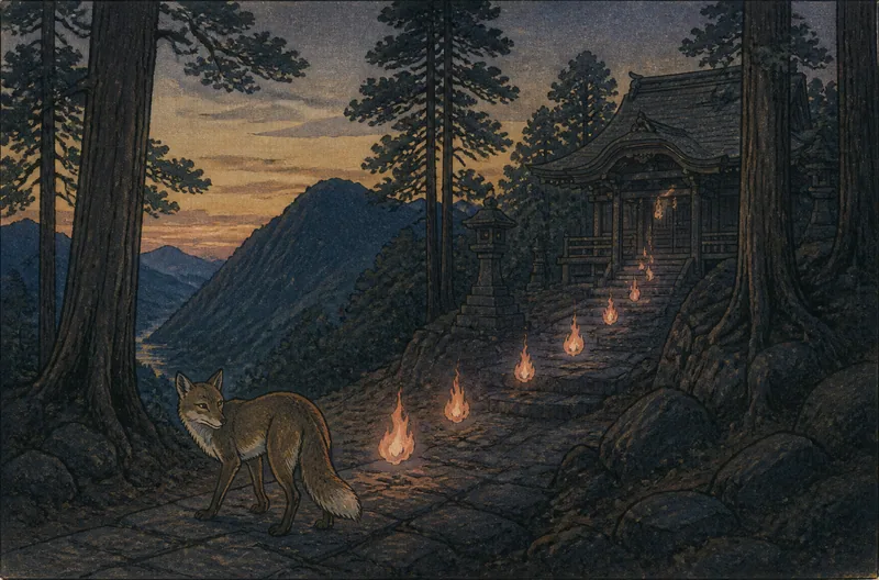 長野市の山に現れる狐火のイメージ挿絵