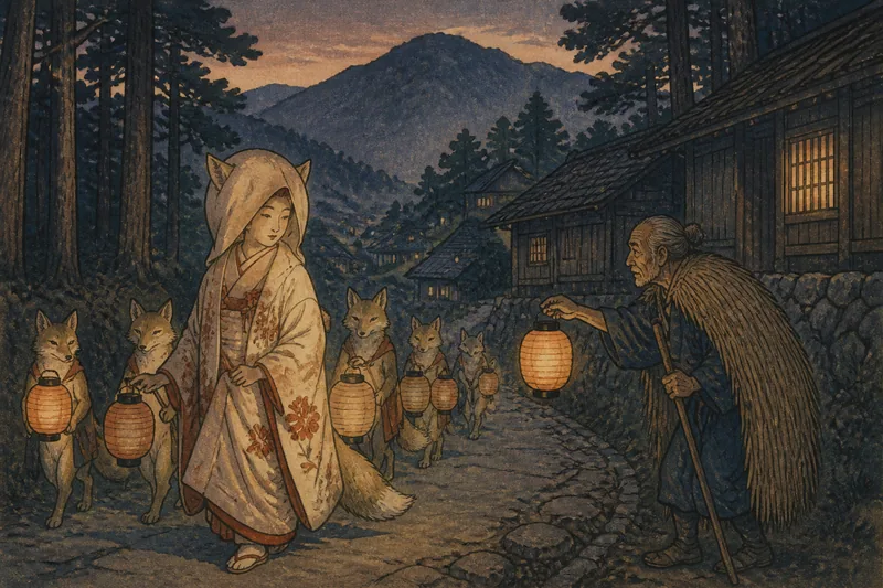 飯田の狐の嫁入りと返した提灯のイメージ挿絵