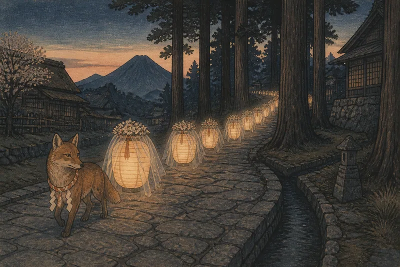 長野市の夜道の狐の嫁入りのイメージ挿絵