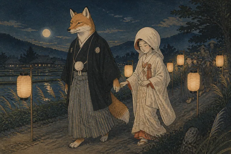十和田市の狐の嫁取りと呪文のイメージ挿絵