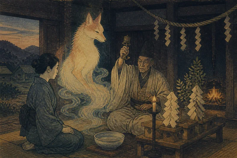 西和賀の祈祷師による狐憑き祓いのイメージ挿絵