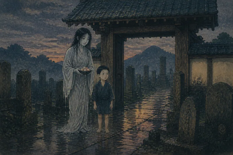 大山町の水飴買う子育て幽霊のイメージ挿絵