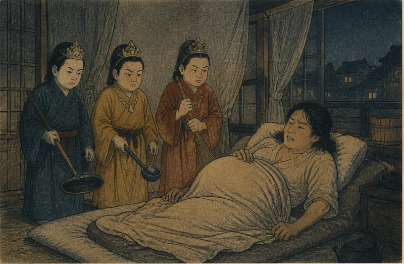 出産に立ち会う三柱の神のイメージ挿絵