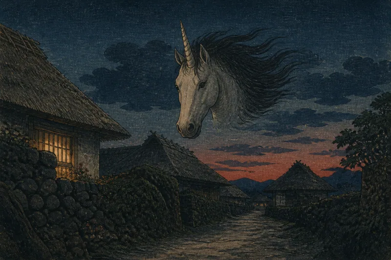 角を生やした馬と飛ぶ首のイメージ挿絵