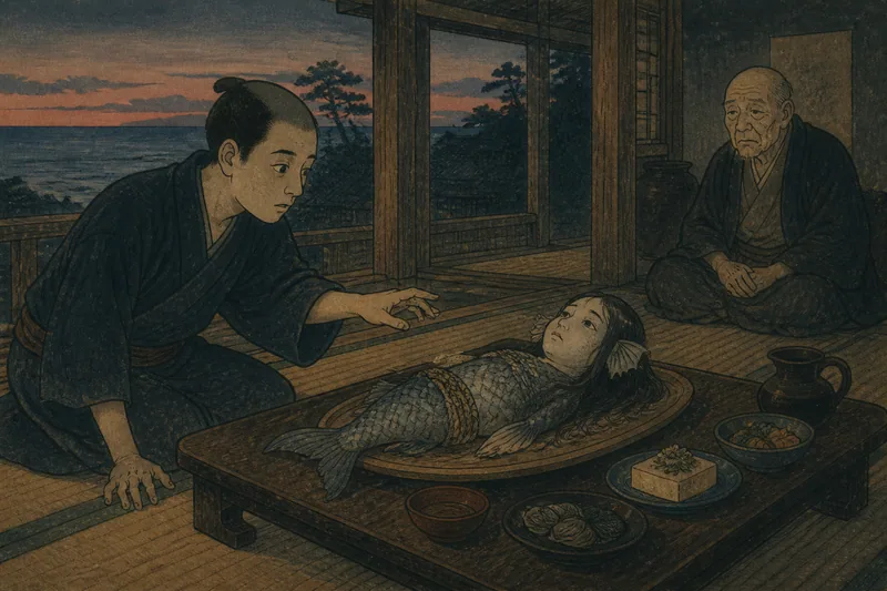 遊佐の人魚姿の魚と弟子のイメージ挿絵