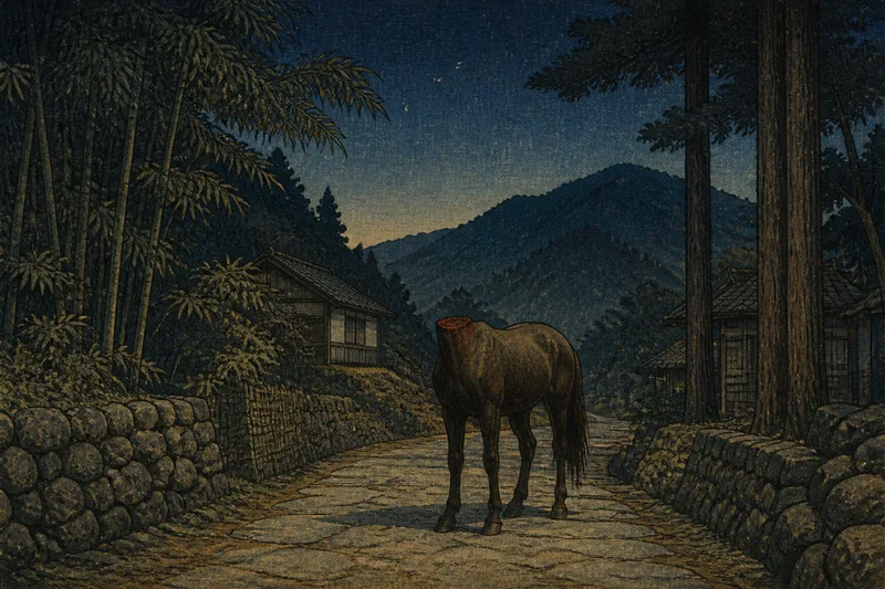 愛南の道に現れる首切れ馬のイメージ挿絵