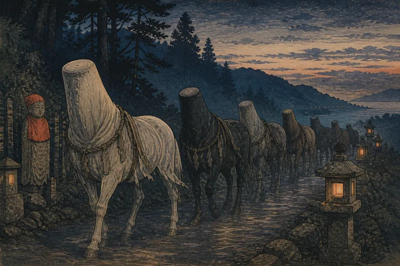 東温の夜道を行く首なし馬の一隊のイメージ挿絵